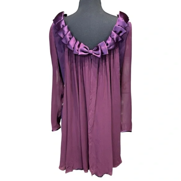 Bellissima Couture Plum Chiffon Bow Back Babydoll Dress Couture Size 12 Fits 6/8 - Picture 2 of 6